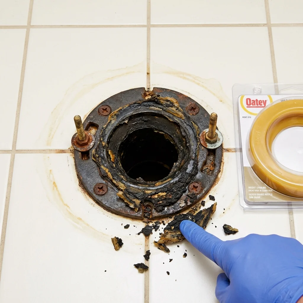 Failed wax ring showing water seepage at the base of a toilet in a Cape Canaveral, FL home